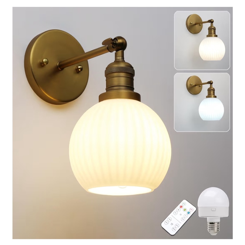 2 Gold Wall rechargeable Sconces with Remote and Bulb
